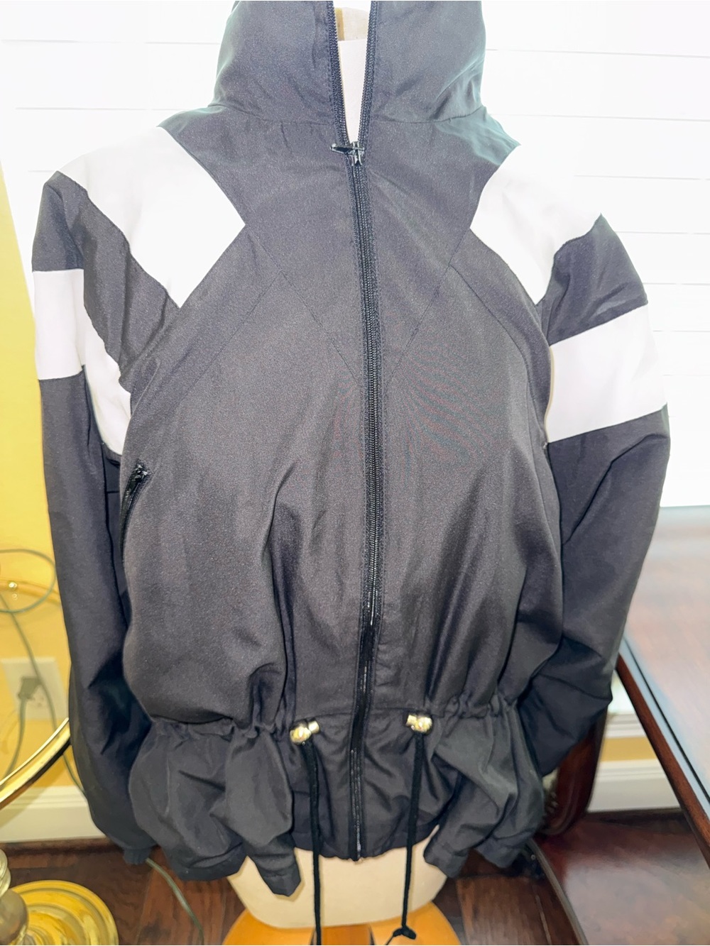Vintage Black and White Zip-Up Windbreaker Jacket Center Aisle